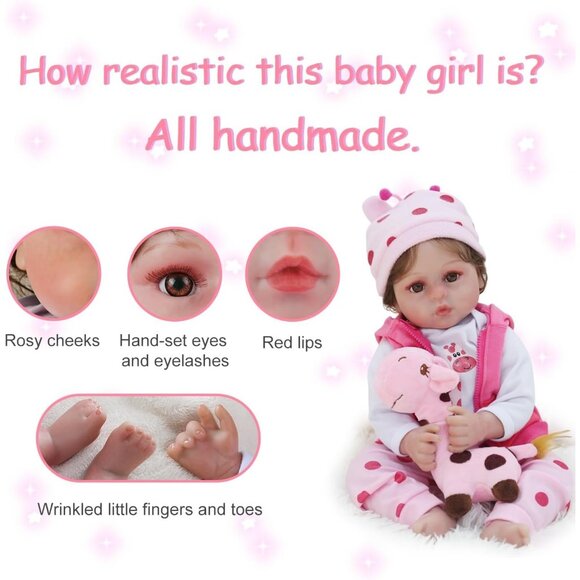 🆕18inch Soft Cloth Body Newborn Baby Poseable Limbs Bella Doll Baby Girl - Picture 6 of 8